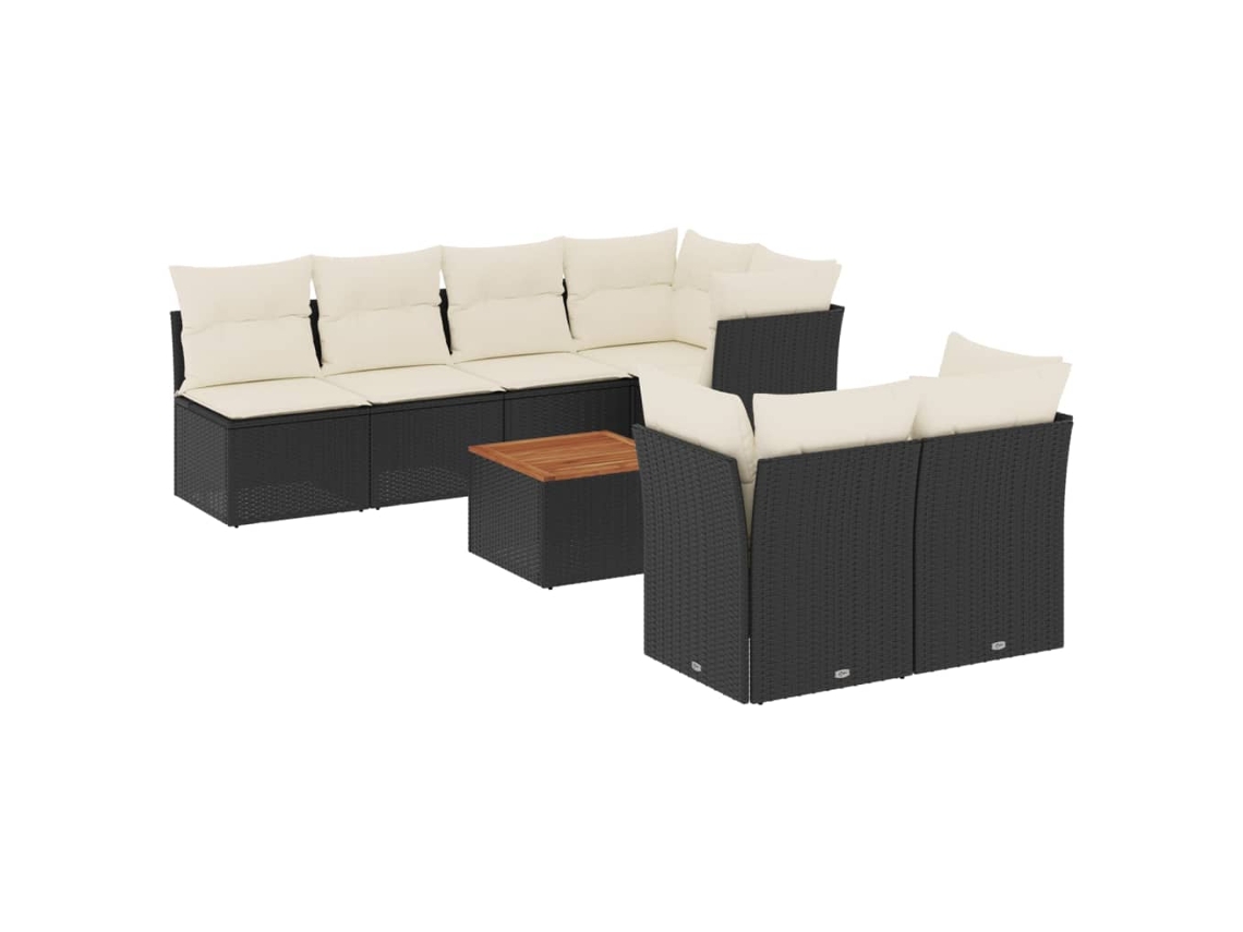Conjunto 8 sofás de jardim VIDAXL com almofadões vime PE preto