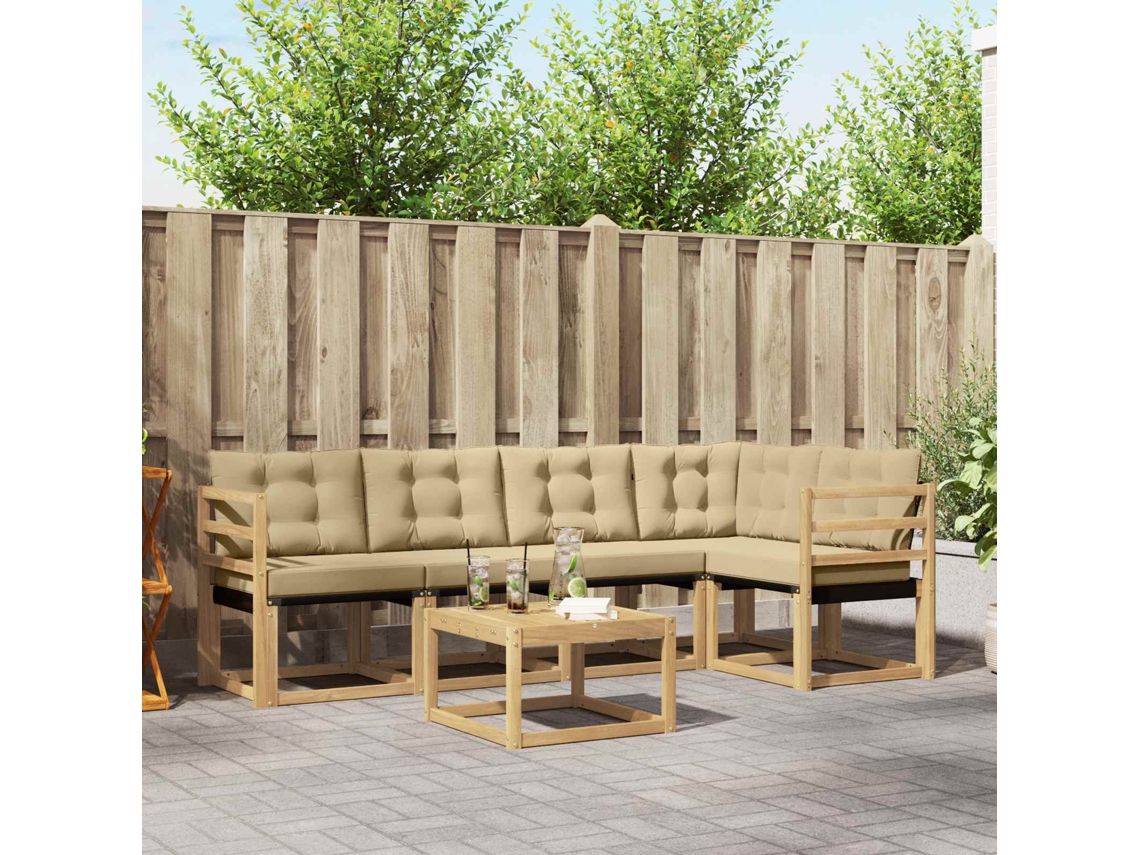 Vidaxl Conjunto De Sofás Para Exterior 6 Pcs Branco E Bege