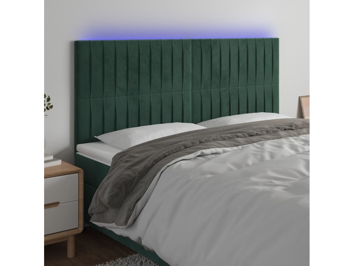 Cabecero de terciopelo con LED 160x5x118/128 cm Verde oscuro