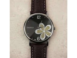 Relógio De Quartzo Feminino Yazole Estilo Ol Com Estampa De Trevo De Quatro Folhas