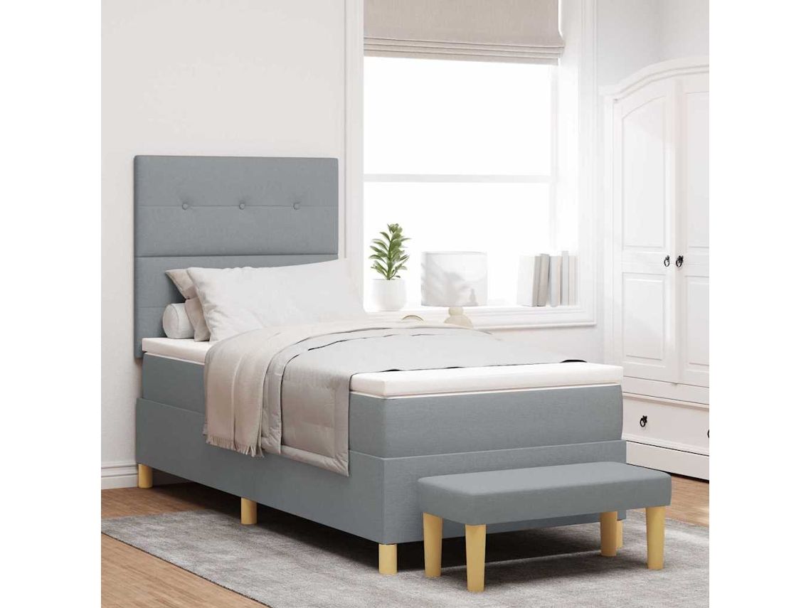 Vidaxl Cama Box Com Cabeceira Cinzento-claro 190 X 90 Cm Tecido