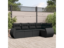 Vidaxl 5 Pcs Conjunto Sofás De Jardim Com Almofadões Vime Pe Preto