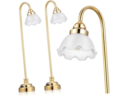 Luminária de Mesa em Miniatura para Casa de Bonecas, 2 Peças, com Design Floral Dourado, Iluminação Sem Fio, Decoração. SFUSHOS