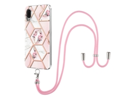 Capa De Tpu Resistente A Impactos Com Estampa De Mármore E Flores, Acabamento Eletroplaqueado, Para Samsung Galaxy A02/m02, Com Cordão.