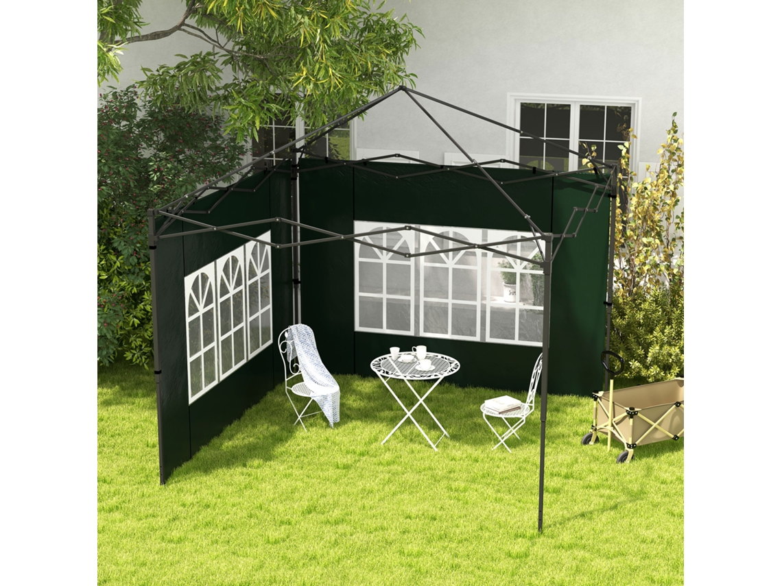 Conjunto de 2 Paredes Laterais para Tendas 3x3m e 3x6m com Janelas Transparentes 293x193cm Verde Escuro