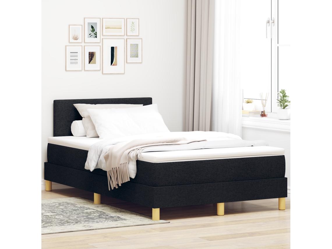 Cama Box Spring Com Colchão Led Preto 120x190 Cm Tecido