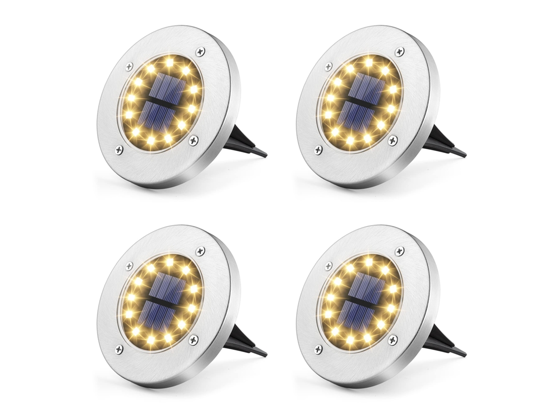 Lote De 4 Lâmpadas Solares Externas,12 Leds,branco Quente,impermeável Para Jardim,terraço,gramado,pátio,caminho Btforus