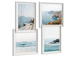 Galeria De Pinturas Murais Cidades À Noite, Pontes, Rios Moldura Branca Fotos Para O Escritório Espelharte (conjunto De 4 Imagens)