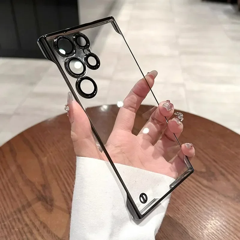 (preto S24) Capa Para Celular Eletroplaqueada Sem Moldura, Ultrafina E Transparente.