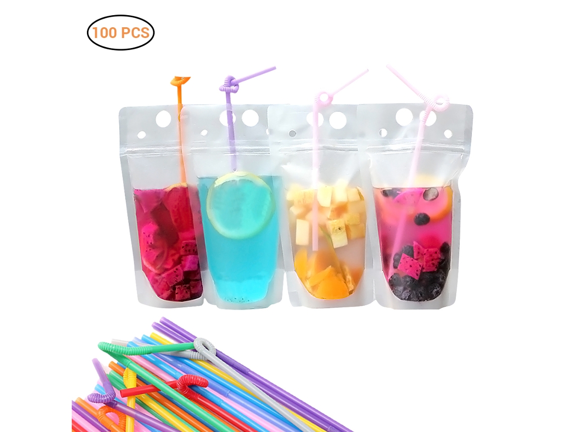 100pcs Saches de Bebida Translúcidos com Zíper | S/MARCA