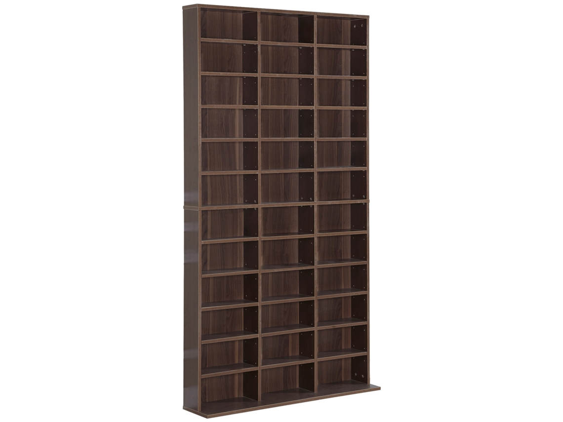 Prateleira Armazenamento Cds Dvds 36 Compartimentos 1116 Cds 528 Dvds Ajustáveis 102x23,5x195cm Marrom S/MARCA