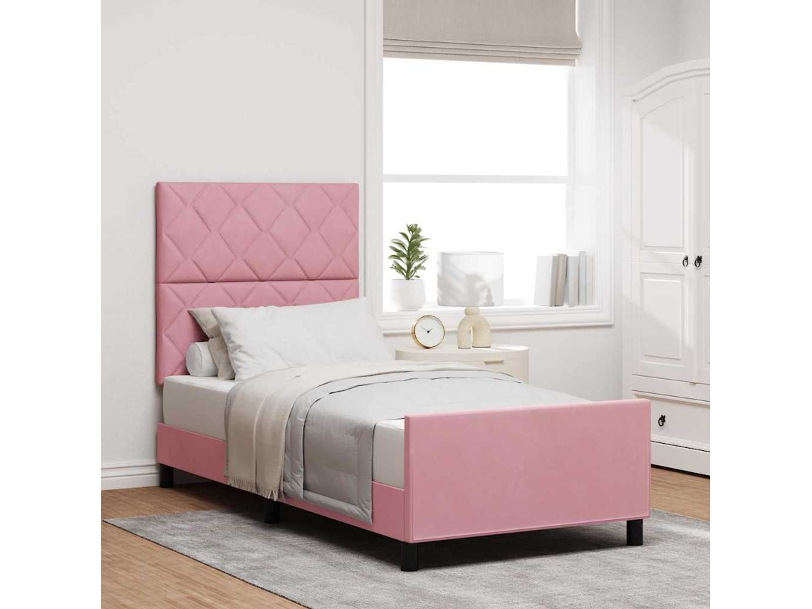 Vidaxl Cama Box Com Cabeceira Rosa 90 X 200 Cm Veludo
