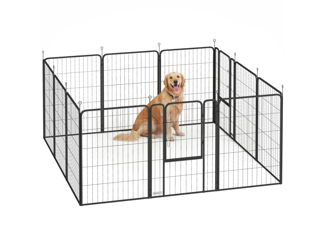 Parque para Cães de 12 Painéis com 100 Cm de Altura e Portas para Preto Interno e Externo Ge