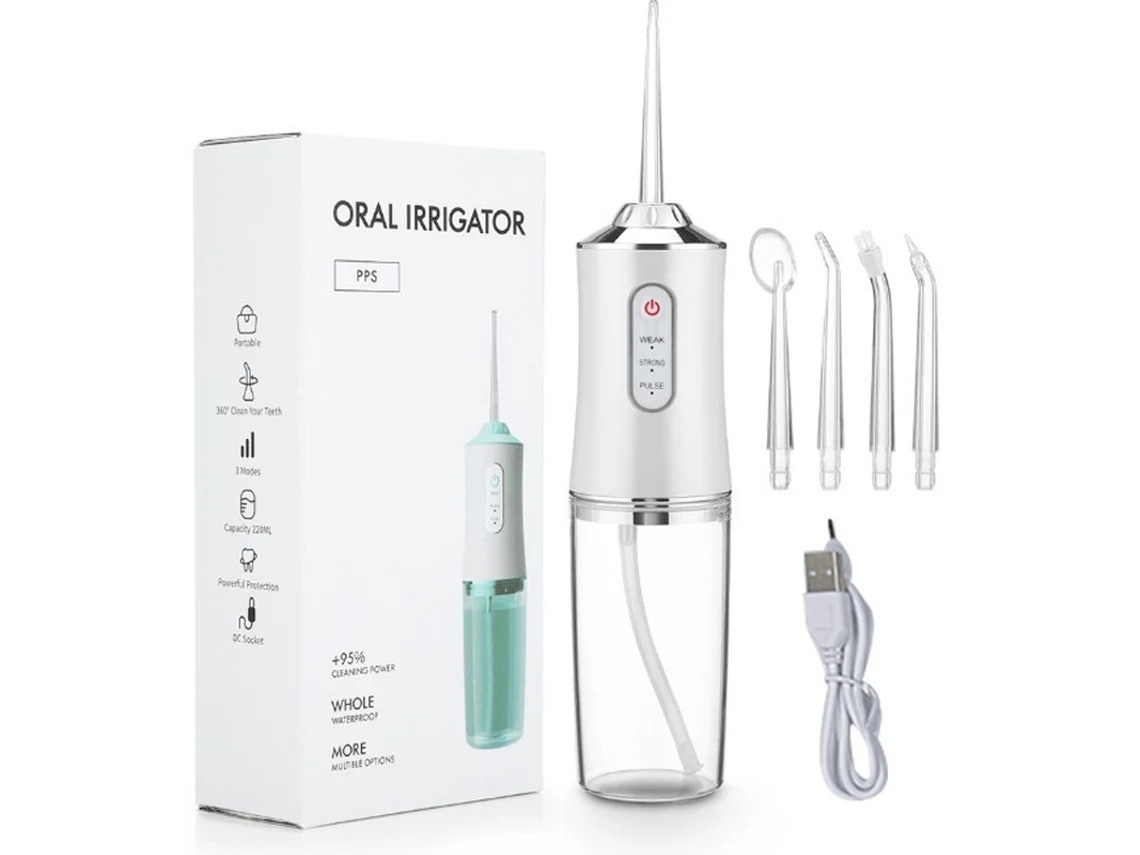 Irrigador Oral Raspador Dental Elétrico Portátil De Tártaro Para Limpeza Oral Branco 4 Bicos Yizhood