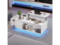 Mesa De Centro 100x50x40cm, Altura Ajustável Com Gaveta, Led E Compartimento Oculto.
