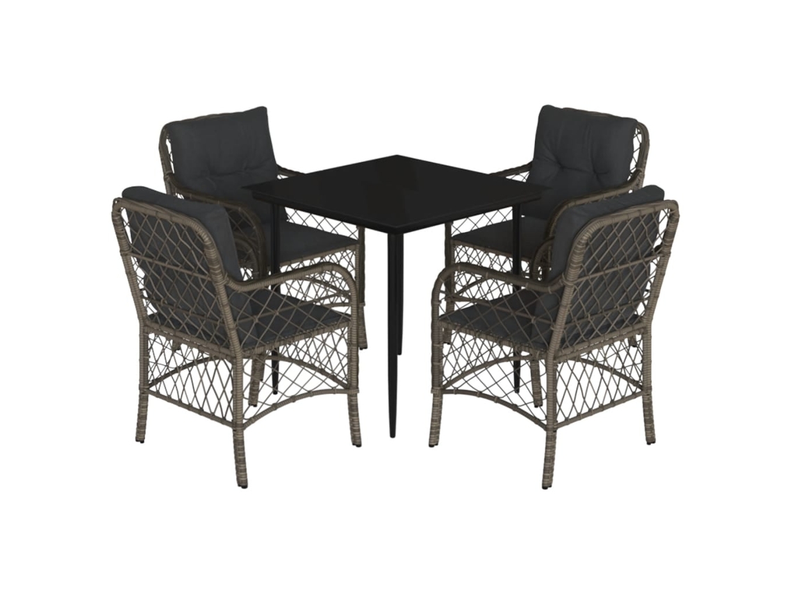 Conjunto de 5 Jantar para Jardim com Almofadões Vime Pe Cinza MAISON EXCLUSIVE
