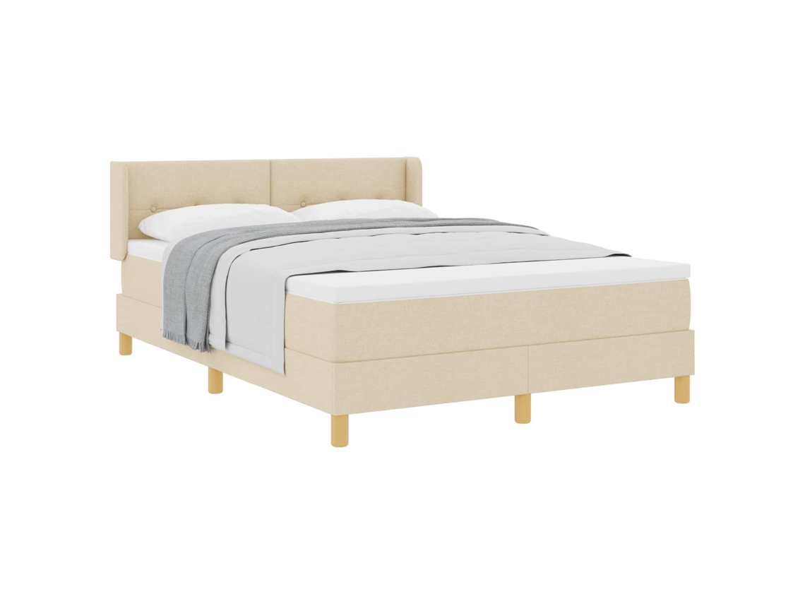 Vidaxl Cama Box Com Almofada Com Cabeceira Creme 200 X 140 Cm Tecido