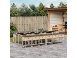 13 Pcs Conj. Jantar Jardim C/ Almofadões Vime Pe Bege Misturado Dkd Home Decor