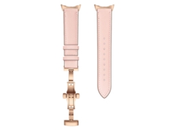 Bracelete de Couro Genuíno Fivela de Borboleta para Google Pixel Watch Fivela de Ouro Rosa/Rosa