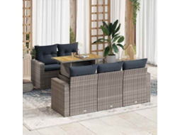 Vidaxl 6 Pcs Conjunto Sofás De Jardim Com Almofadões Vime Cinzento