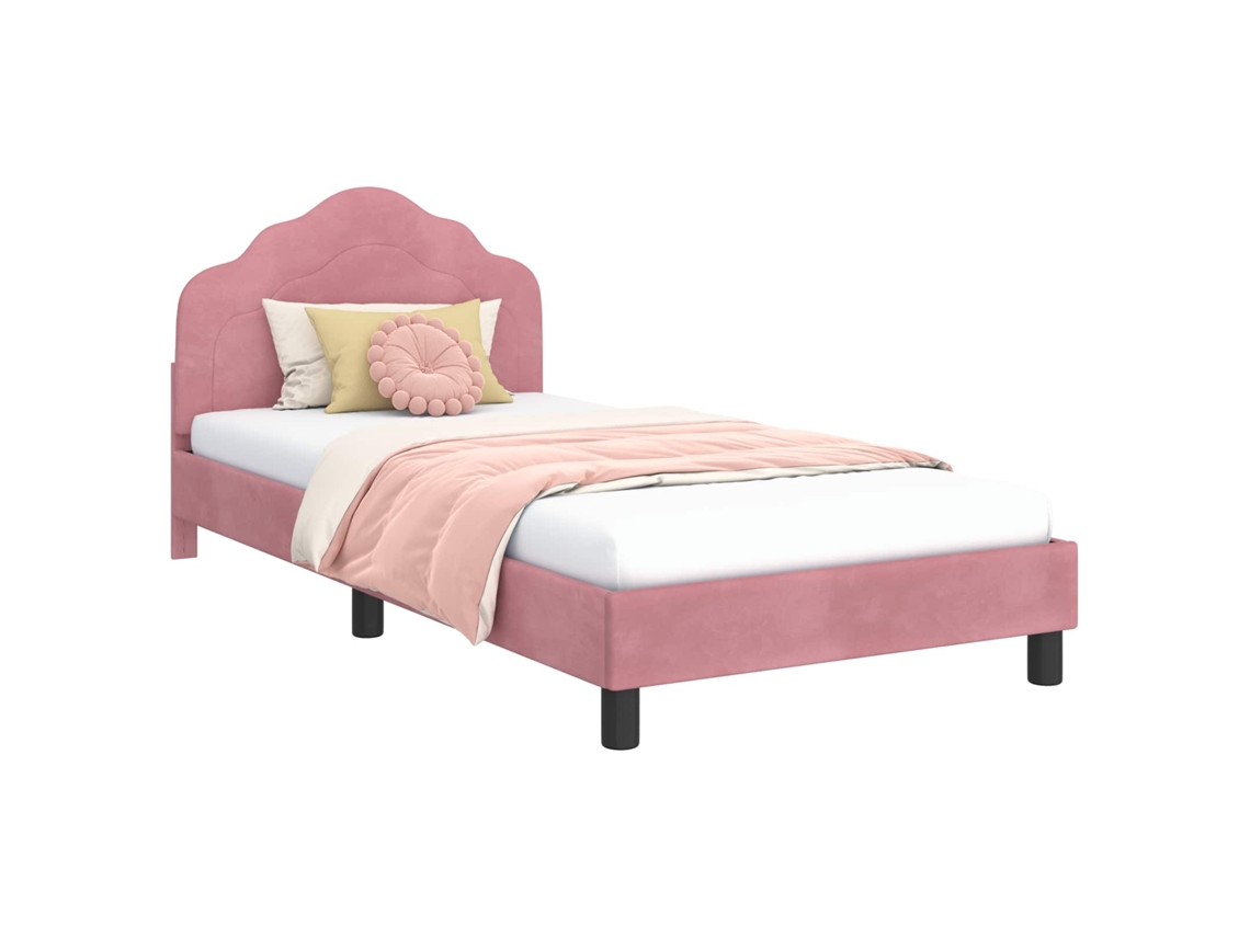 Cama De Solteiro | Camas Para Quarto | Estrutura De Cama Infantil Com Cabeceira Rosa 90 X 190 Cm