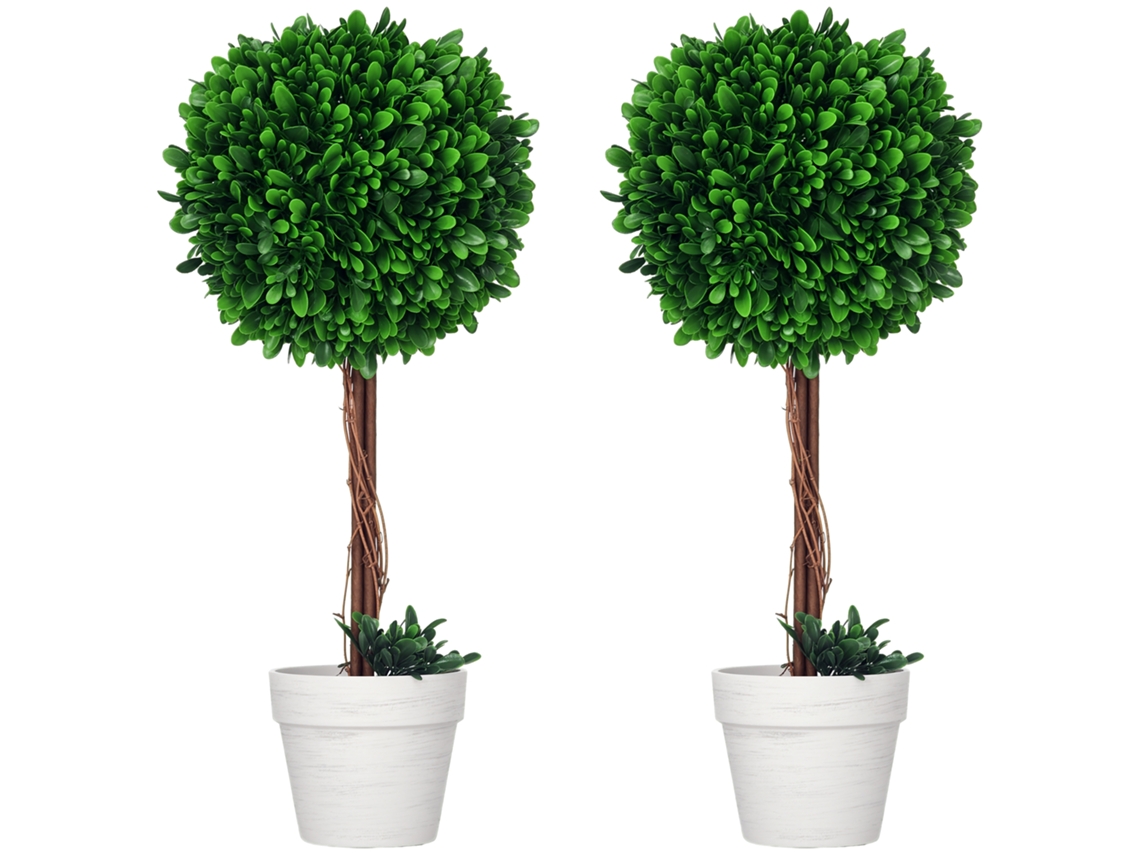 Conjunto 2 plantas artificiais buxo com musgo artificial vaso 28x28x60cm verde