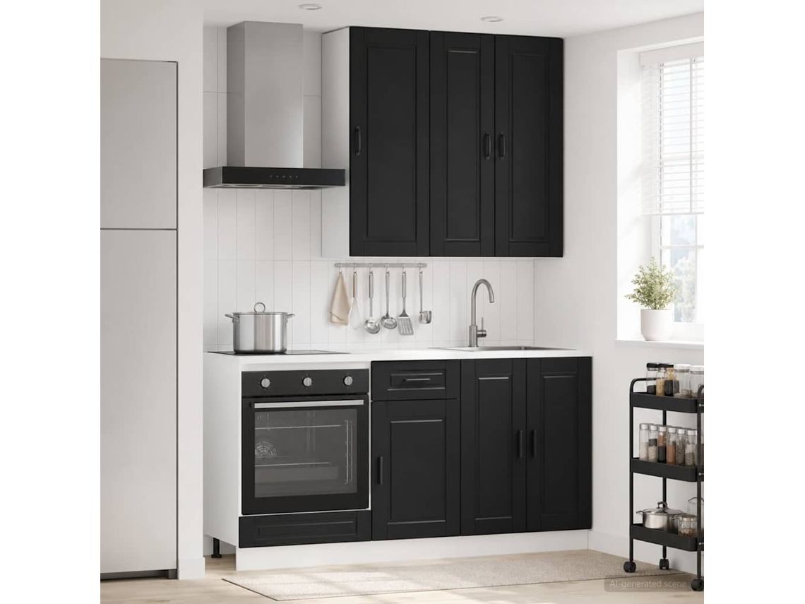 Vidaxl Unidade De Cozinha Porto 5 Unid. Preto Derivados De Madeira
