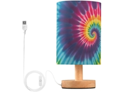 Abajur De Cabeceira Mnsruu Com Estampa Tie Dye Arco Íris, Luz De Cabeceira Led, Cúpula De Tecido, Luminária Pequena Para