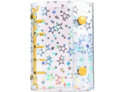 Pasta Organizadora A6 A7 A8 Com Capa Transparente Em Pvc, 5 Argolas, Design Estrelas Brilhantes, Fechamento 2 Botões