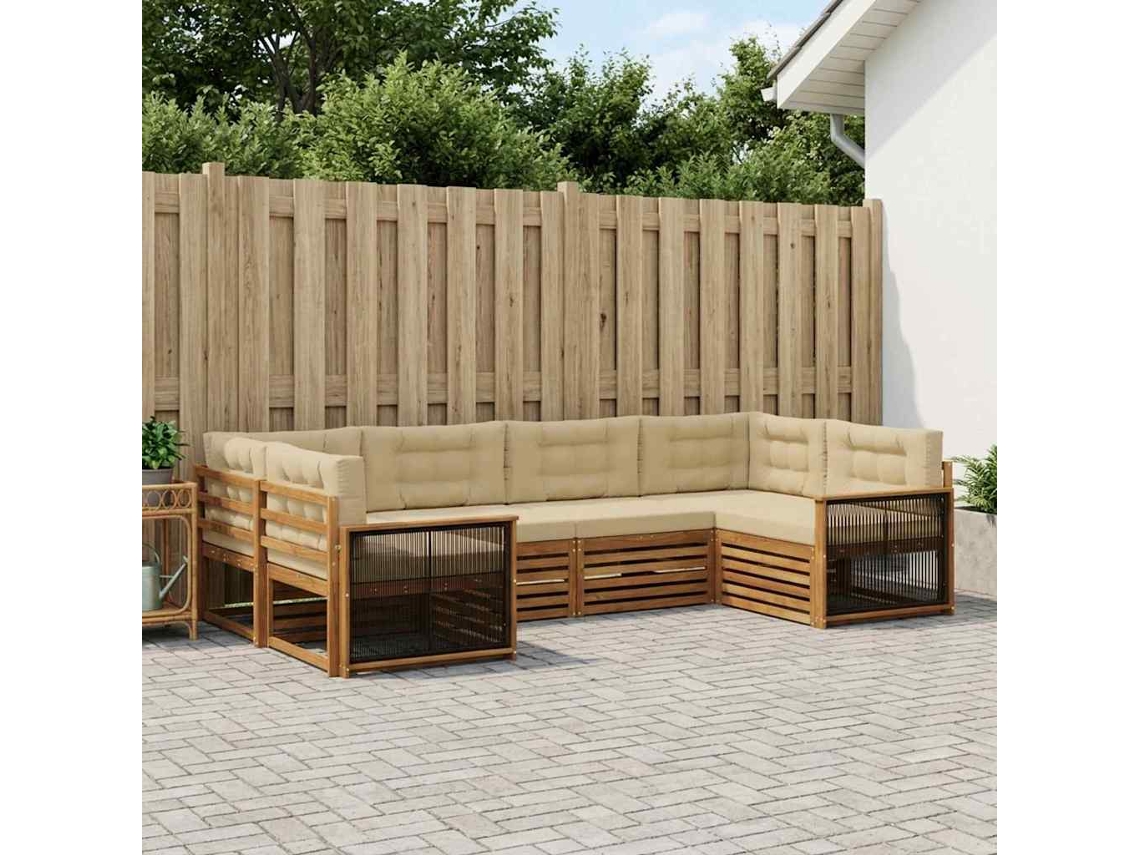 Vidaxl Conjunto De Sofás Para Exterior 6 Unid. Natural E Bege