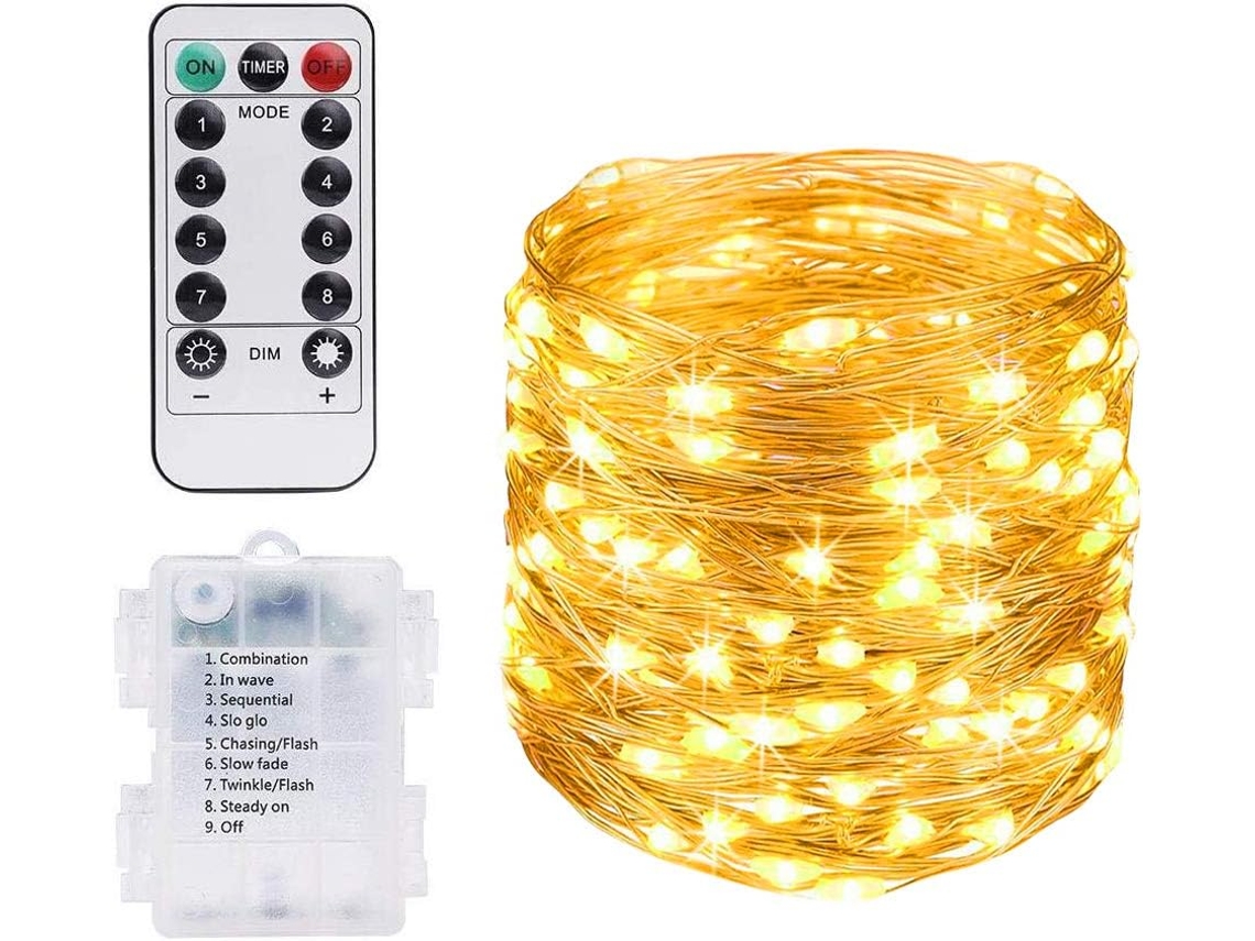 Cordão de Luz Led em Fio de Cobre Luz Quente 10 Metros 100 Leds