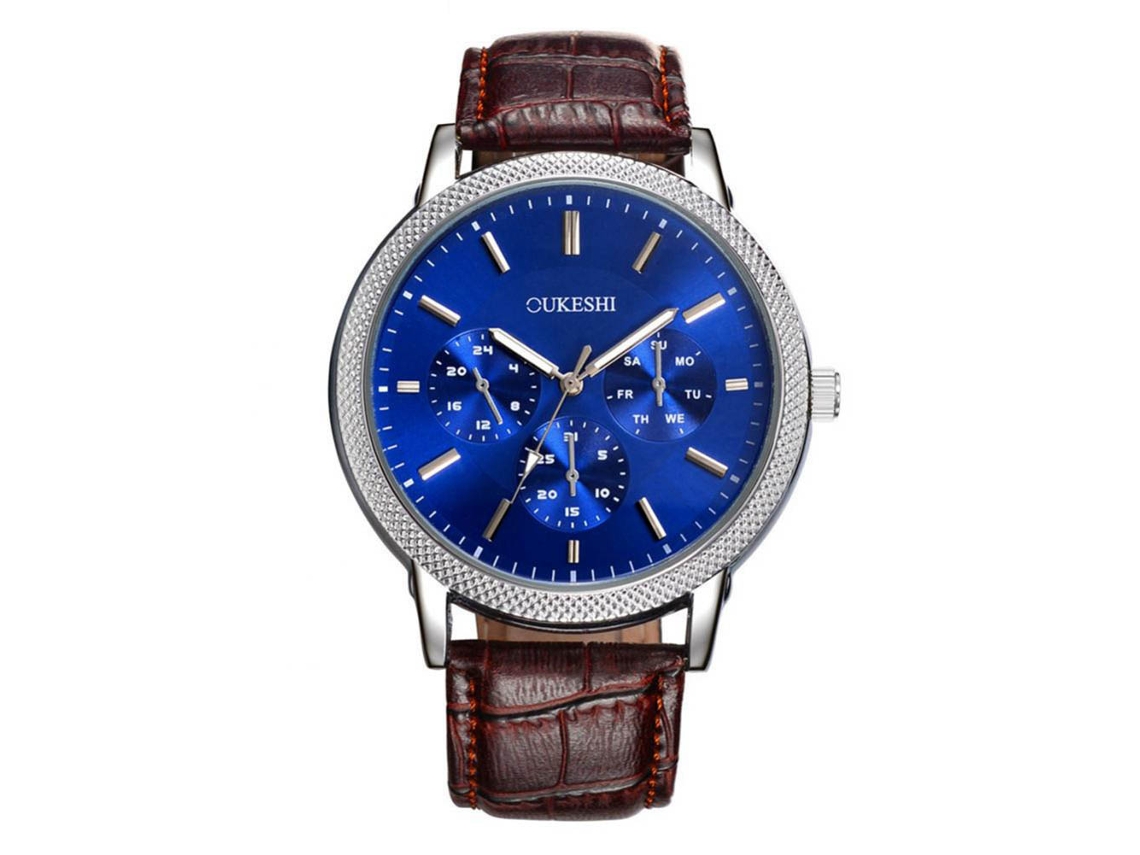 Reloj Hombre De Pulsera Analógico De Cuarzo Con Correa Pu Estilo Casual (marrón Azul)