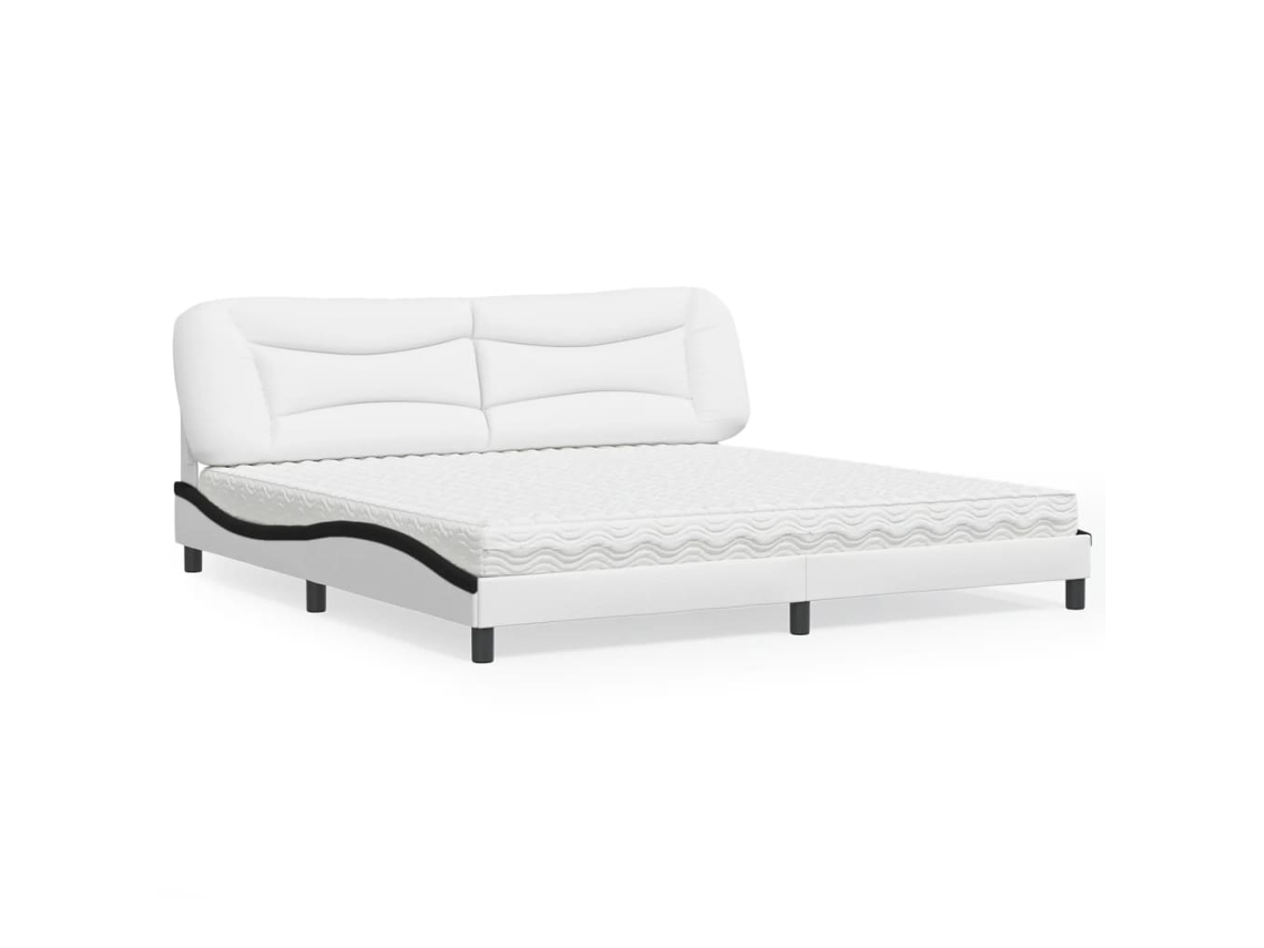 Vidaxl Cama Com Colchão Hvar 200x200 Cm Couro Artificial Preto E Branco