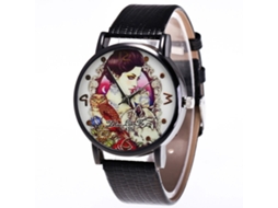 Relógio de quartzo unissex com pulseira de couro PU, mostrador redondo, padrão elegante, Zhoulianfa
