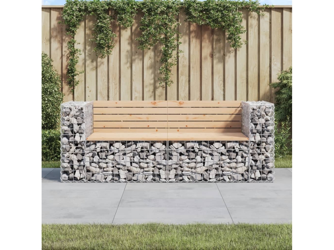 Vidaxl Banco De Jardim C/ Design Gabião 184x71x65,5 Cm Pinho Maciço