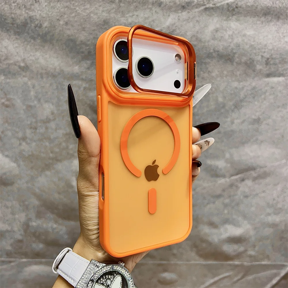 (iphone 15 Plus, Laranja) Capa Magnética Fosca Semitransparente Para Iphone, Compatível Com Magsafe.