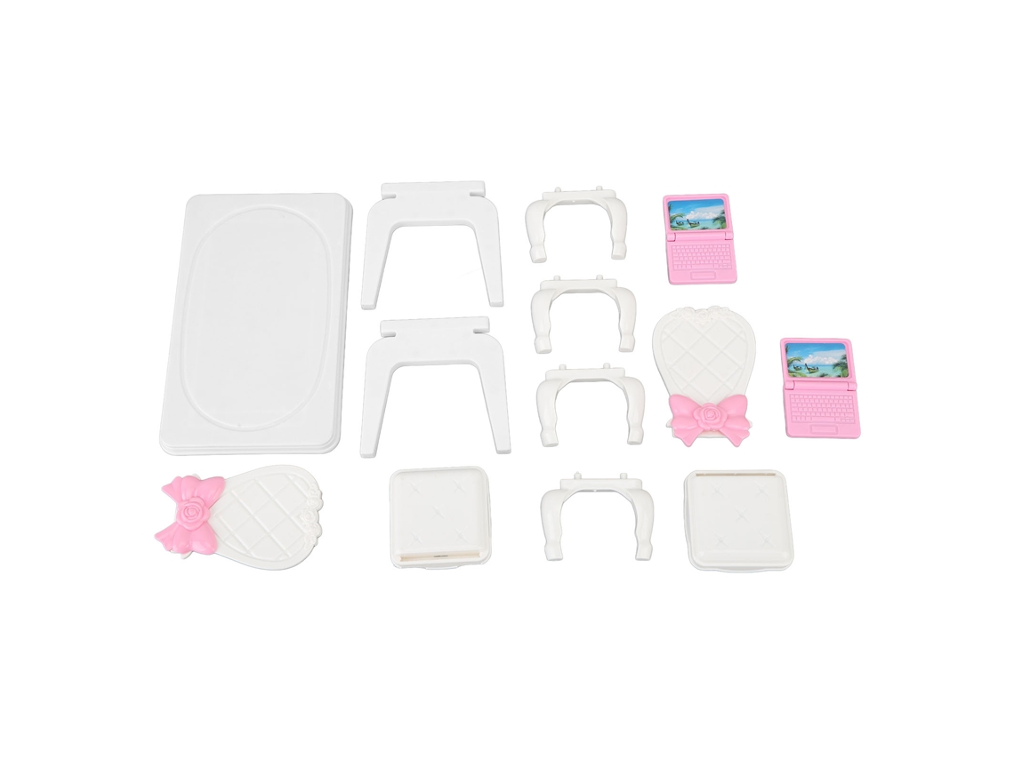 Primerox conjunto Mesa e Cadeira de Laptop Miniatura para Casa de Bonecas Escala 1/16 Brinquedo Educativo