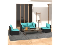Vidaxl 4 Pcs Conjunto Lounge De Jardim C/ Almofadões Vime Pe Preto