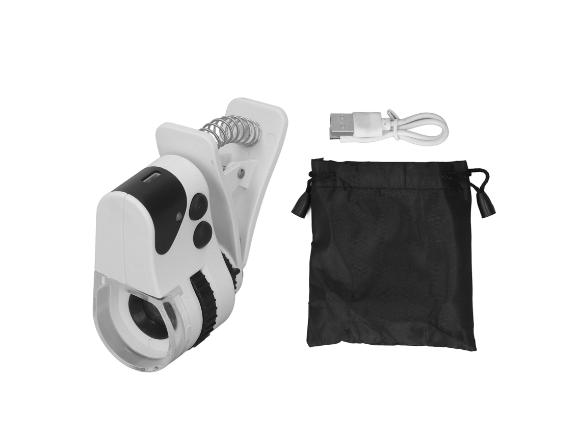 Microscópio Clip para Celular 50x Ajustável com Luz Led e Detector de Notas Usb Recarregável | S/MARCA