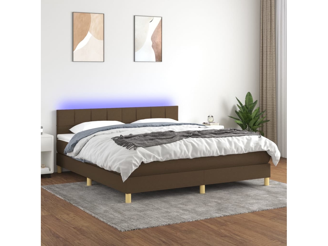 Vidaxl Cama Box Spring C/ Colchão/led 180x200cm Tecido Castanho-escuro