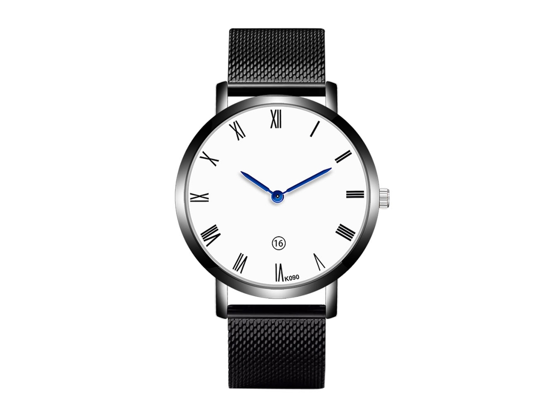 Reloj Hombre Zhoulianfa Números Romanos Acero Correa Malla Cuarzo Negro