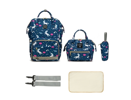 Mochila Para Fraldas Com Muda Fraldas Portátil, Mala De Mão E Bolsa Para Aquecer Biberões Unicórnio Hexinyigjly (conjunto De 3 Peças)
