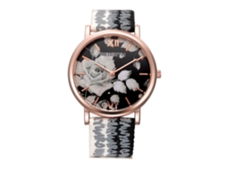 Relógio de Pulso Feminino de Quartzo com Padrão Floral Pulseira de Náilon Preto