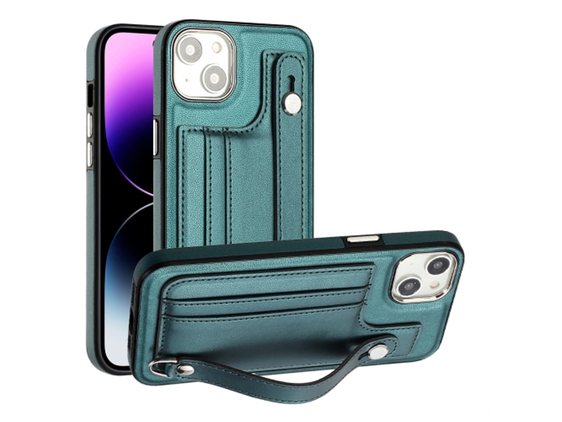 Capa Mobile Phone Cases Shockproof With Wrist para iPhone 14 Plus Pele Castanho