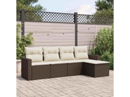 Vidaxl 5 Pcs Conjunto Sofás P/ Jardim C/ Almofadões Vime Pe Castanho