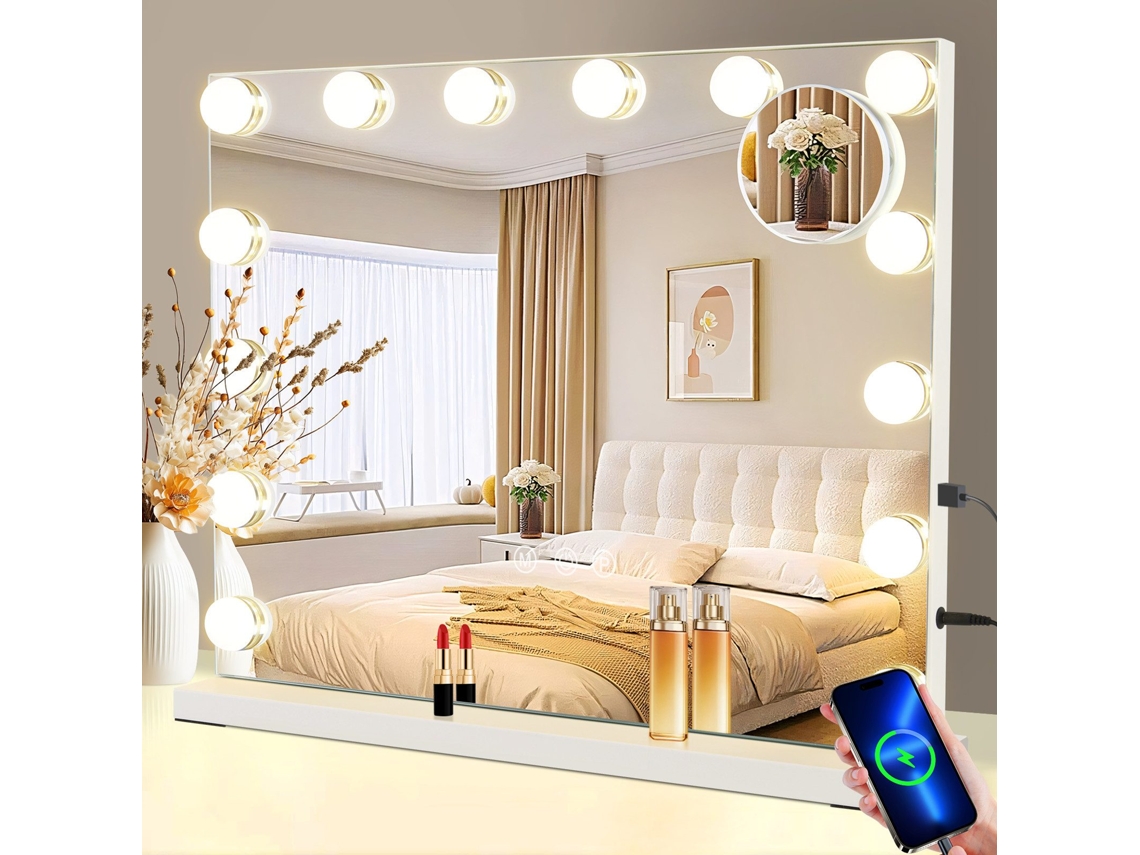 Nettlife Specchio Per Il Trucco Con Illuminazione 15 Led 50x40cm Specchio Dimmerabile Con 3 Modalità Di Illuminazione