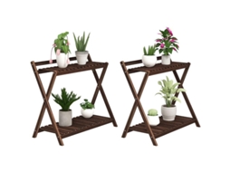 Conjunto de 2 Suportes para Plantas de Interior BAGOLY Prateleiras de 2 Níveis 73 x 36 x 64 cm Castanho