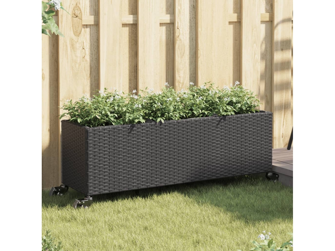 Floreira Jardim com Rodas e 3 Vasos 107x32x38cm Vime Preto HARLANV1