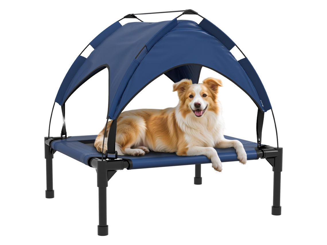 Cama para Cães com Teto, Respirável, Repelente À Água, Até 20 Kg, 76 X 61 X 69,5 Cm, Azul Escuro Ge