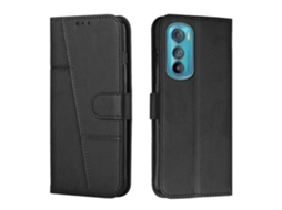 Capa De Couro Com Textura De Bezerro E Fivela Para Motorola Edge 30